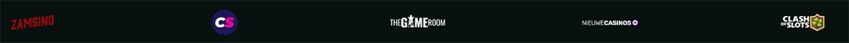 Dark header strip with partner logos: Zamsino, CS, The Gameroom, NieuweCasinos, and Clash of Slots.